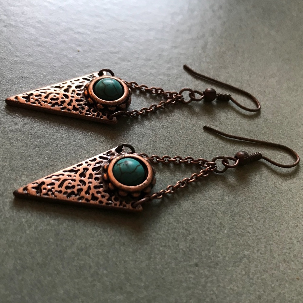 Turquoise/Copper Earrings - Picture 3 of 3